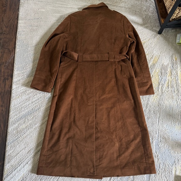 Gap long brown faux suede trench coat belted jacket large new - Picture 3 of 10